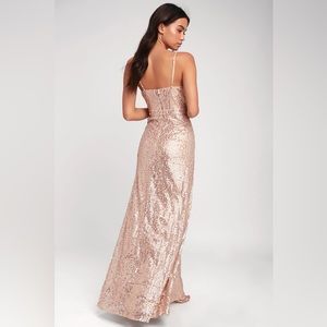 Lulu’s Spotlight Stunner Champagne Sequin Maxi Dress NWT